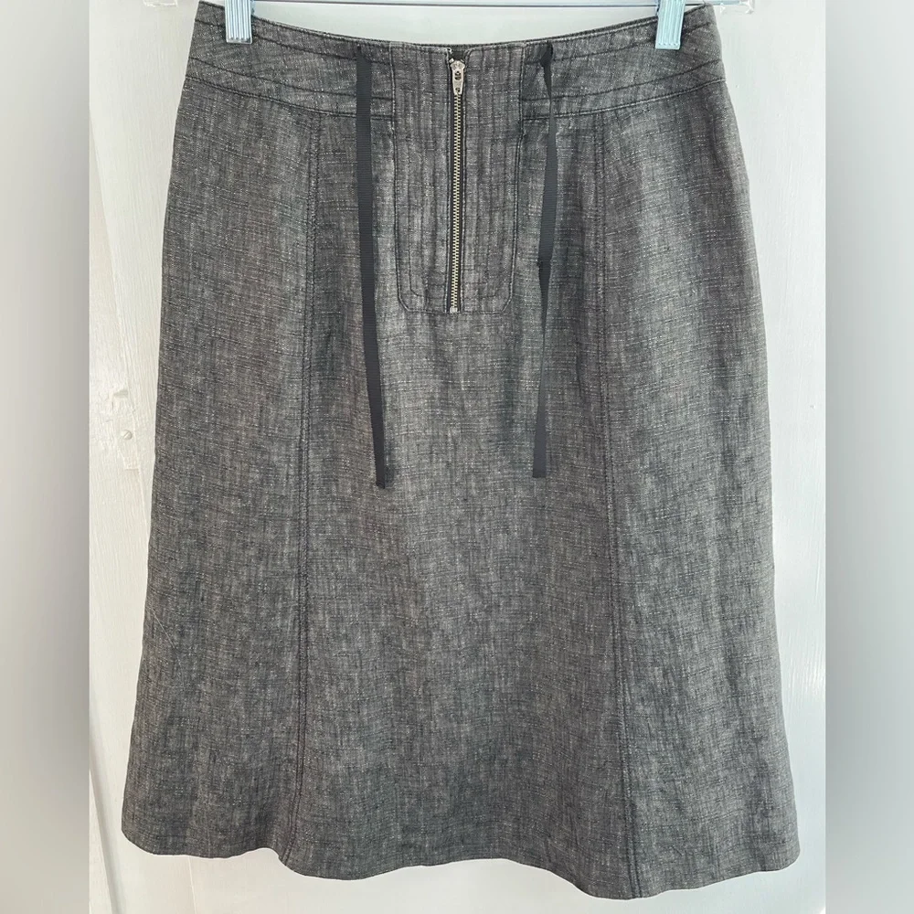 J. Crew 100% Linen Charcoal Grey A Line Skirt Careerwear Coastal Chic Size 4